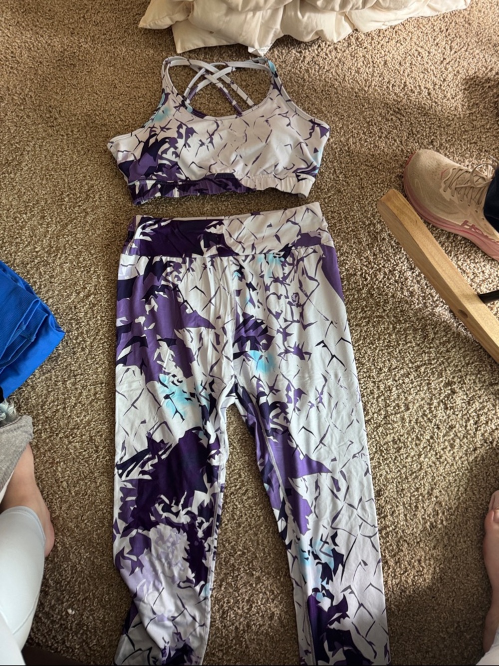 SHEIN Purple & White Abstract Print Leggings Set